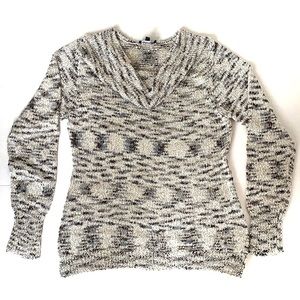 Sisters Black Grey Cream Colorblock Cowl‑Neck Sweater | Soft Cozy Knit | Size L
